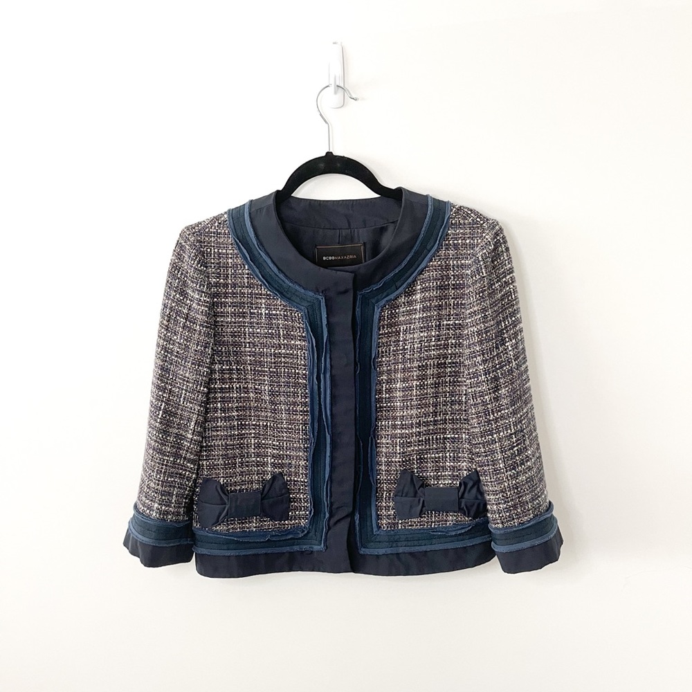 BCBGMaxAzria Woven Tweed Bow Blazer Size Medium